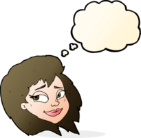 cartoon happy female face with thought bubble png