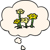 cartoon flowers with thought bubble in comic book style png