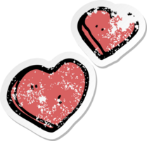 distressed sticker of a cartoon love hearts png