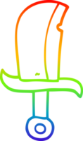 rainbow gradient line drawing of a cartoon dagger png