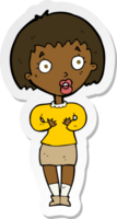 sticker of a cartoon woman making Who Me gesture png