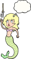 cartoon mermaid and fish hook with thought bubble png