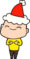 gelukkig hand- getrokken grappig boek stijl illustratie van een kaal Mens vervelend de kerstman hoed png