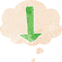 cartoon pointing arrow with thought bubble in grunge distressed retro textured style png