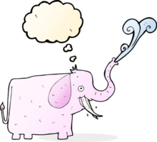 cartone animato contento elefante con pensato bolla png