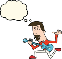 caricatura, hombre, juego, guitarra eléctrica, con, pensamiento, burbuja png