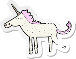 retro distressed sticker of a cartoon unicorn png