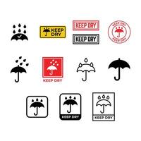 Set of Keep dry label symbol , umbrella icon for packaging. vector