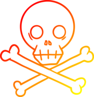 warm gradient line drawing of a cartoon skull and crossbones png