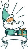 bannière de défilement avec le personnage de noël du père noël de style tatouage png