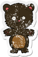 retro distressed sticker of a cartoon black bear cub png