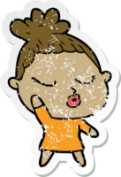 distressed sticker of a cartoon calm woman png