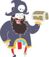 plano color ilustración de pirata capitán con tesoro cofre png