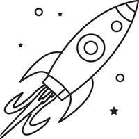 Space rocket in the sky with stars and clouds illustration. Rocket coloring pages. vector