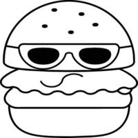 Cartoon hamburger coloring pages. Burger outline. Burger food line art vector