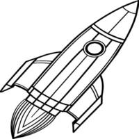 Space rocket in the sky with stars and clouds illustration. Rocket coloring pages. vector