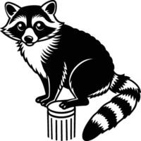 Raccoons silhouette black white illustration vector