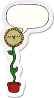 tekenfilm zonnebloem met toespraak bubbel sticker png