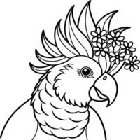 cacatúa colorante paginas pájaro contorno para colorante libro. vector