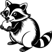 Raccoons silhouette black white illustration vector