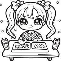 Kawaii girl cartoon coloring pages illustration vector