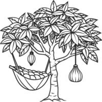 Guava tree coloring pages. Tree outline for coloring book vector