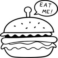 Cartoon hamburger coloring pages. Burger outline. Burger food line art vector