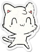 distressed sticker of a cartoon happy cat png