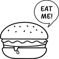 Cartoon hamburger coloring pages. Burger outline. Burger food line art vector