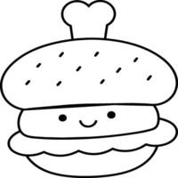 Cartoon hamburger coloring pages. Burger outline. Burger food line art vector