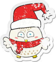 retro distressed sticker of a cartoon cute christmas owl png