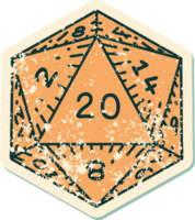 Retro Tattoo Style natural 20 D20 dice roll png