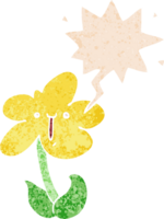 desenho animado flor com discurso bolha dentro grunge angustiado retro texturizado estilo png