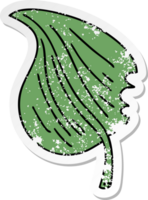 distressed sticker of a quirky hand drawn cartoon munched leaf png