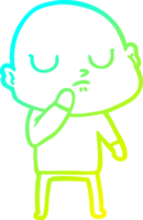 cold gradient line drawing of a cartoon bald man png