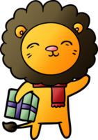 lion de dessin animé avec cadeau de Noël png