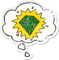 cartoon diamond with thought bubble as a distressed worn sticker png