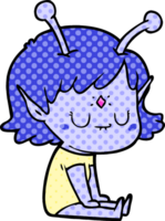 garota alienígena de desenho animado sentada png