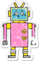 distressed sticker of a cute cartoon robot png