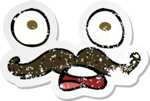 pegatina retro angustiada de una cara de bigote de dibujos animados png