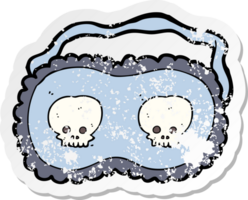 retro distressed sticker of a cartoon skull sleeping mask png