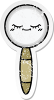 distressed sticker of a cute cartoon magnifying glass png