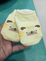 linda bebé calcetines en amarillo y un Guinea cerdo cara foto