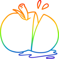 rainbow gradient line drawing of a cartoon sliced apple png