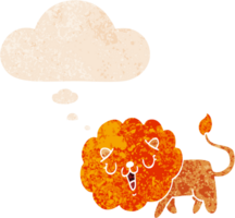 fofa desenho animado leão com pensamento bolha dentro grunge angustiado retro texturizado estilo png