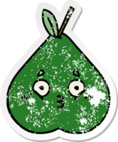 distressed sticker of a cute cartoon pear png