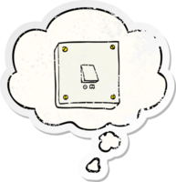 cartoon light switch with thought bubble as a distressed worn sticker png