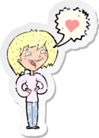 retro distressed sticker of a cartoon woman in love png