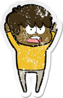 distressed sticker of a worried cartoon boy png