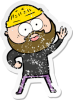 distressed sticker of a cartoon bearded man png